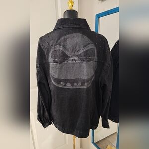 Disney Jack Skellington Black Denim Jacket with Spikey Stud Accents - Men's XL